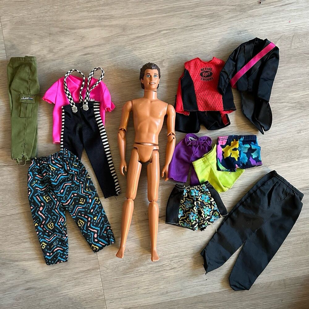 Vintage Jointed Franken Ken Barbie Doll with Assorted Clothing